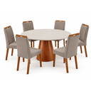 Ver imagem 1 de Conjunto Sala de Jantar Mesa Gênova 130 cm Tampo Redondo Vidro Off White com 6 Cadeiras