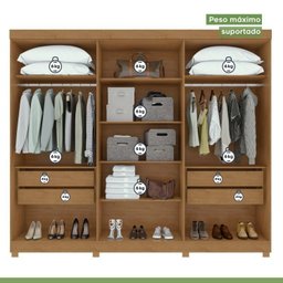 Conjunto de Guarda-roupa 6 Portas com Espelho e Pés Bertha com Cômoda Toronto - 9