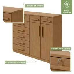 Conjunto de Guarda-roupa 6 Portas com Espelho e Pés Bertha com Cômoda Toronto - 15