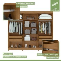 Conjunto de Guarda-roupa 6 Portas com Espelho e Pés Bertha com Cômoda Toronto - 8