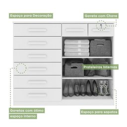 Conjunto de Guarda-roupa 6 Portas com Espelho e Pés Bertha com Cômoda Toronto - 16