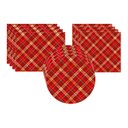 Ver imagem 1 de Kit Capa Sousplat + Jogo Americano + Guardanapo Xadrez Vermelho/Dourado - 4 Peças