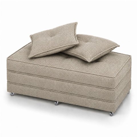 Puff Cama Dobravel Casal 130cm com Rodizios e Almofadas Cor: Linho Bege