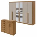 Ver imagem 1 de Kit 2 Peças com Guarda-Roupa 6 Portas com Espelho e Cômoda 8 Gavetas Bertha e Toronto Amêndoa Clean/Off White