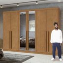 Ver imagem 6 de Kit 2 Peças com Guarda-Roupa 6 Portas com Espelho e Cômoda 8 Gavetas Bertha e Toronto Marrom Amêndoa Clean