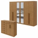 Ver imagem 1 de Kit 2 Peças com Guarda-Roupa 6 Portas com Espelho e Cômoda 8 Gavetas Bertha e Toronto Marrom Amêndoa Clean