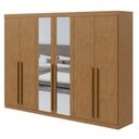 Ver imagem 4 de Kit 2 Peças com Guarda-Roupa 6 Portas com Espelho e Cômoda 8 Gavetas Bertha e Toronto Marrom Amêndoa Clean