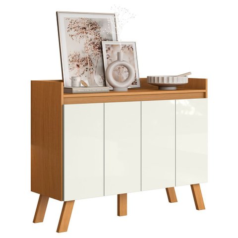 Aparador Buffet Organizador Cantinho do Café Cannes 108cm 04 Portas Cinamomo Branco - Abmaza