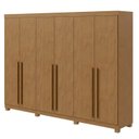 Ver imagem 4 de Kit 2 Peças com Guarda-Roupa 6 Portas com Pés e Cômoda 8 Gavetas Bertha e Toronto Marrom Amêndoa Clean