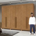 Ver imagem 6 de Kit 2 Peças com Guarda-Roupa 6 Portas com Pés e Cômoda 8 Gavetas Bertha e Toronto Marrom Amêndoa Clean