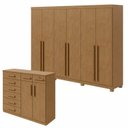 Ver imagem 1 de Kit 2 Peças com Guarda-Roupa 6 Portas com Pés e Cômoda 8 Gavetas Bertha e Toronto Marrom Amêndoa Clean
