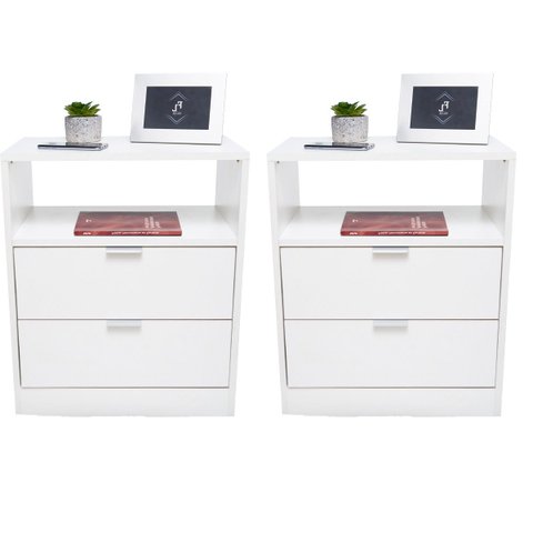 Kit 2 Mesas Cabeceira 50cm Criado Branco 2 Gavetas MDF Cama