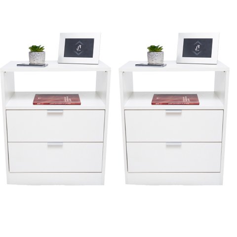 Kit 2 Mesas Cabeceira 50cm Criado Branco 2 Gavetas Mdf Cama
