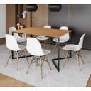 Ver imagem 1 de Mesa Jantar Industrial Retangular Canela 137X90Cm Base V Ferro Preto C/6 Cadeiras Branca Mad Canela