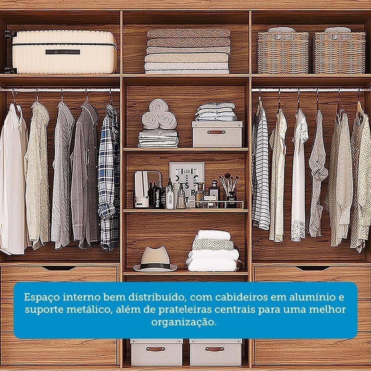 Guarda-roupa Casal 3 Portas de Correr 6 Gavetas com Espelhos 100% Mdf Boston Espresso Móveis - 7