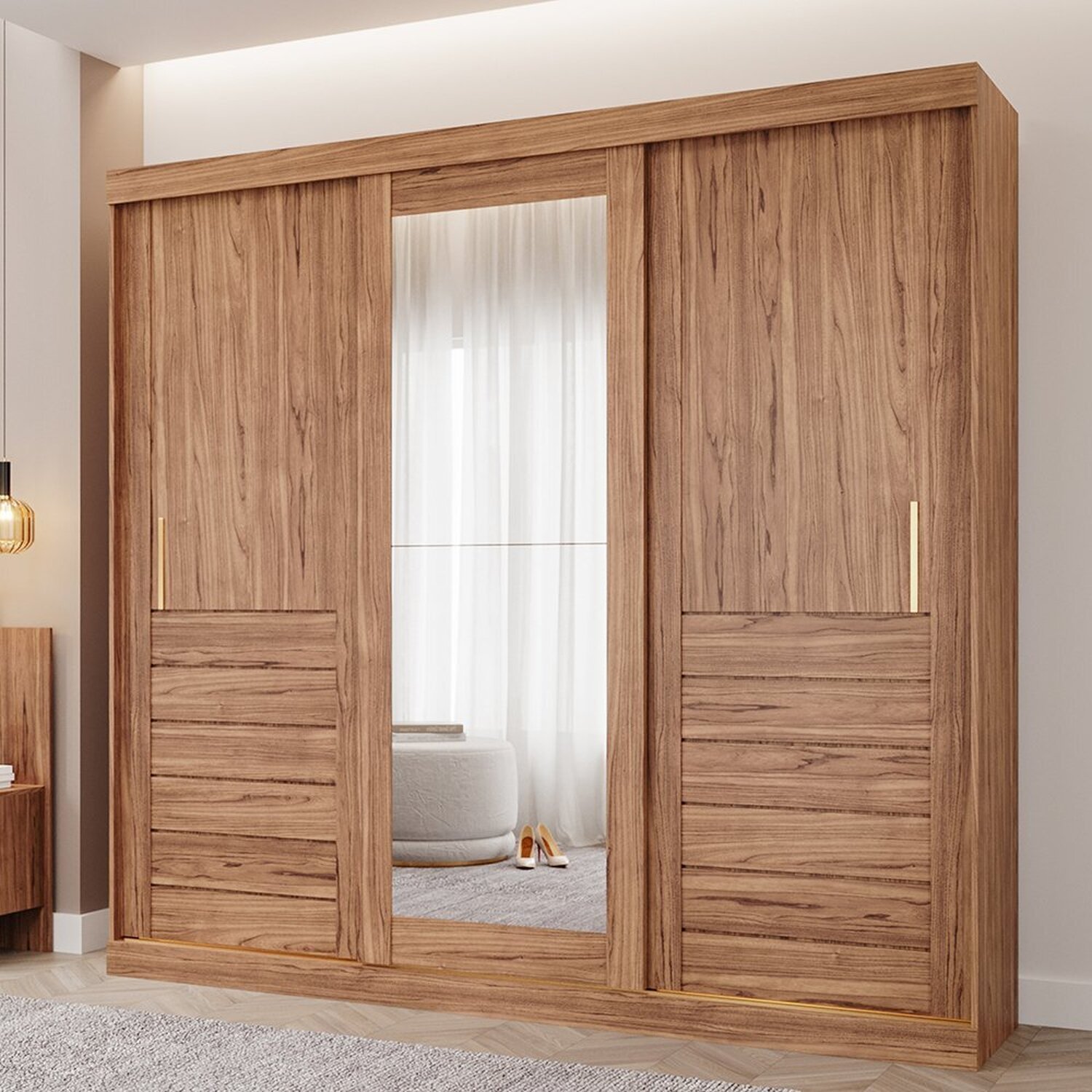 Guarda-roupa Casal 3 Portas de Correr 6 Gavetas com Espelhos 100% Mdf Boston Espresso Móveis - 1