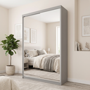 Ver imagem 1 de Guarda-Roupa Solteiro 2 Portas com Espelho 100% MDF Geneve Cinza/Urbi
