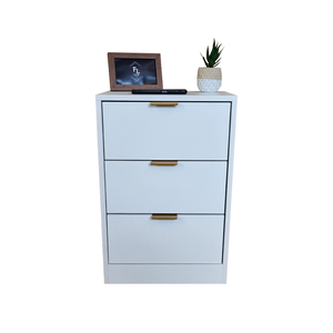Mesa de Cabeceira Branca 30cm 3 Gavetas Mdf Quarto Gaveteiro Puxador Dourado-sem Rodinhas Já Montado