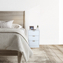 Ver imagem 4 de Mesa de Cabeceira Branca 30cm 3 Gavetas Mdf Quarto Gaveteiro Puxador Dourado-sem Rodinhas Já Montado