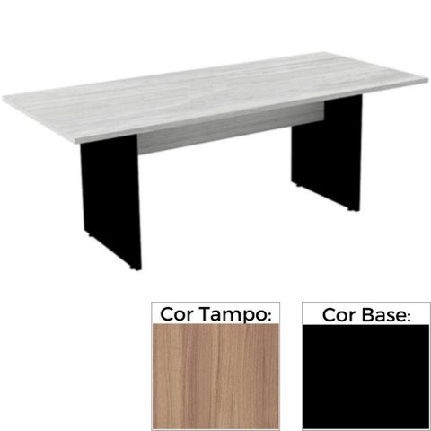 Mesa de Reunião Retangular 260 x 120 cm Pé Painel PE25 em MDP Cor Noce Naturalle Base Preta