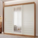 Ver imagem 1 de Guarda-Roupa Casal 235cm 3 Portas de Correr com Espelho 100% MDF Boston Espresso Móveis Off White/Cinamomo