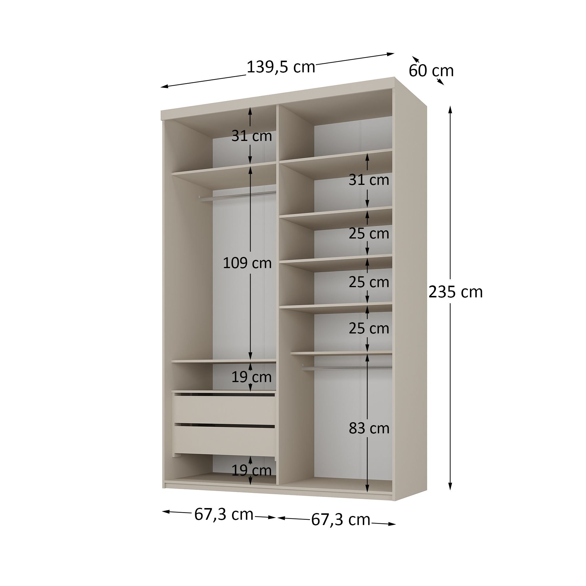 Guarda-roupa Solteiro 100% Mdf Bp com 2 Portas de Espelho Geneve - 6