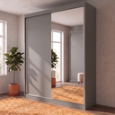 Ver imagem 1 de Guarda-Roupa Solteiro 2 Portas e 1 Espelho 100% MDF Geneve Cinza/Urbi
