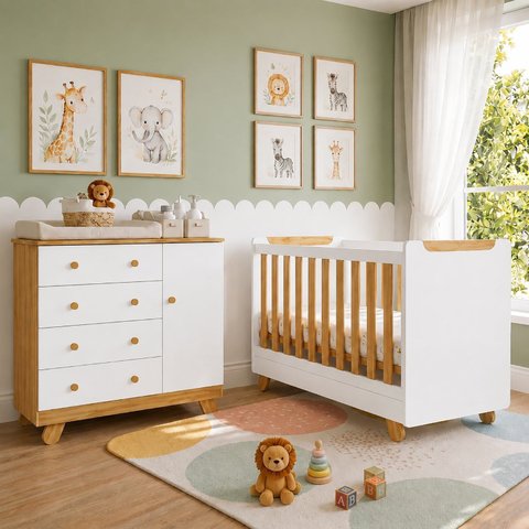 Quarto de Bebê Cômoda 4 Gavetas e Berço Minicama 4 em 1 Levy 100% MDF Yescasa