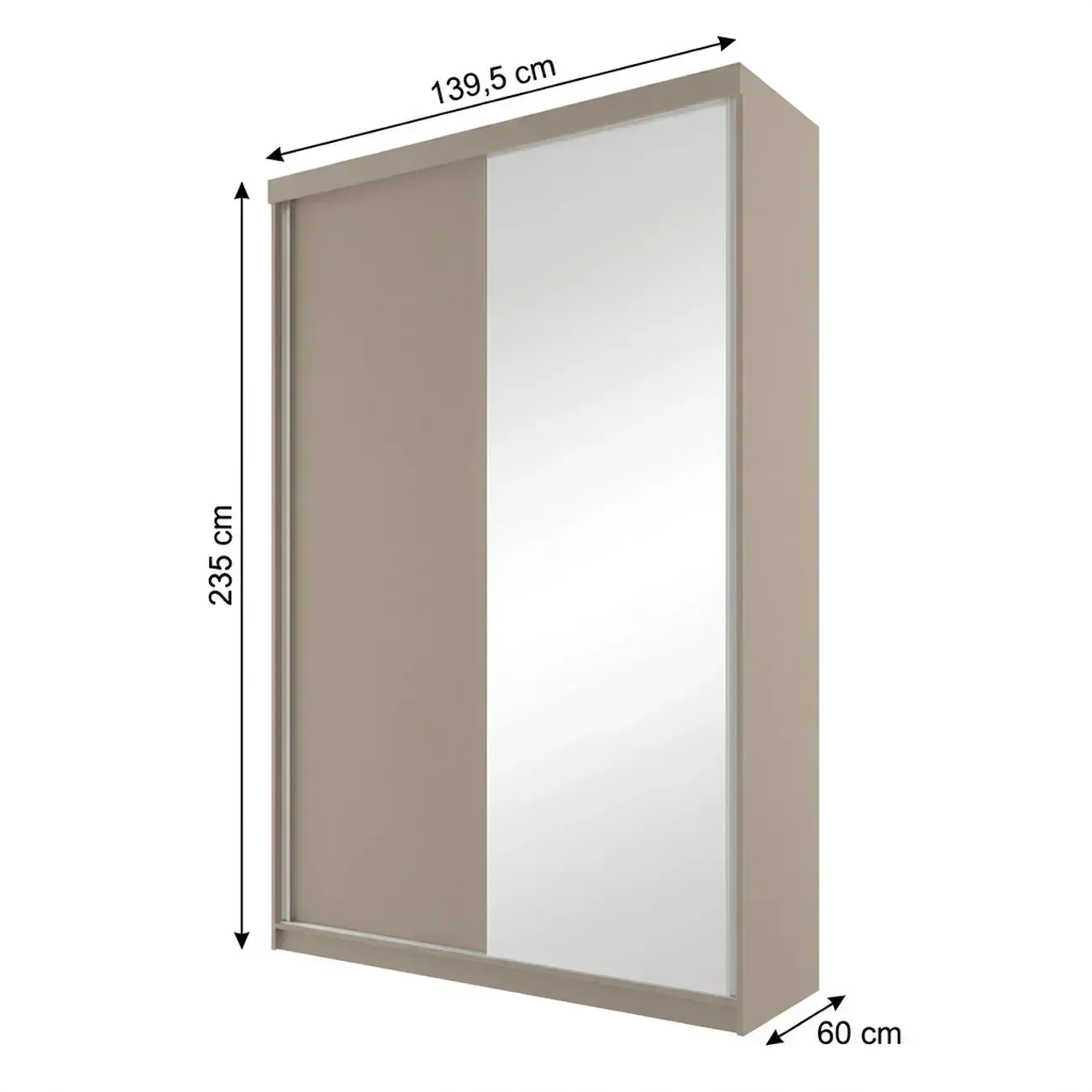 Ver imagem 3 de Guarda-Roupa Solteiro 2 Portas e 1 Espelho 100% MDF Geneve Bege/Panna