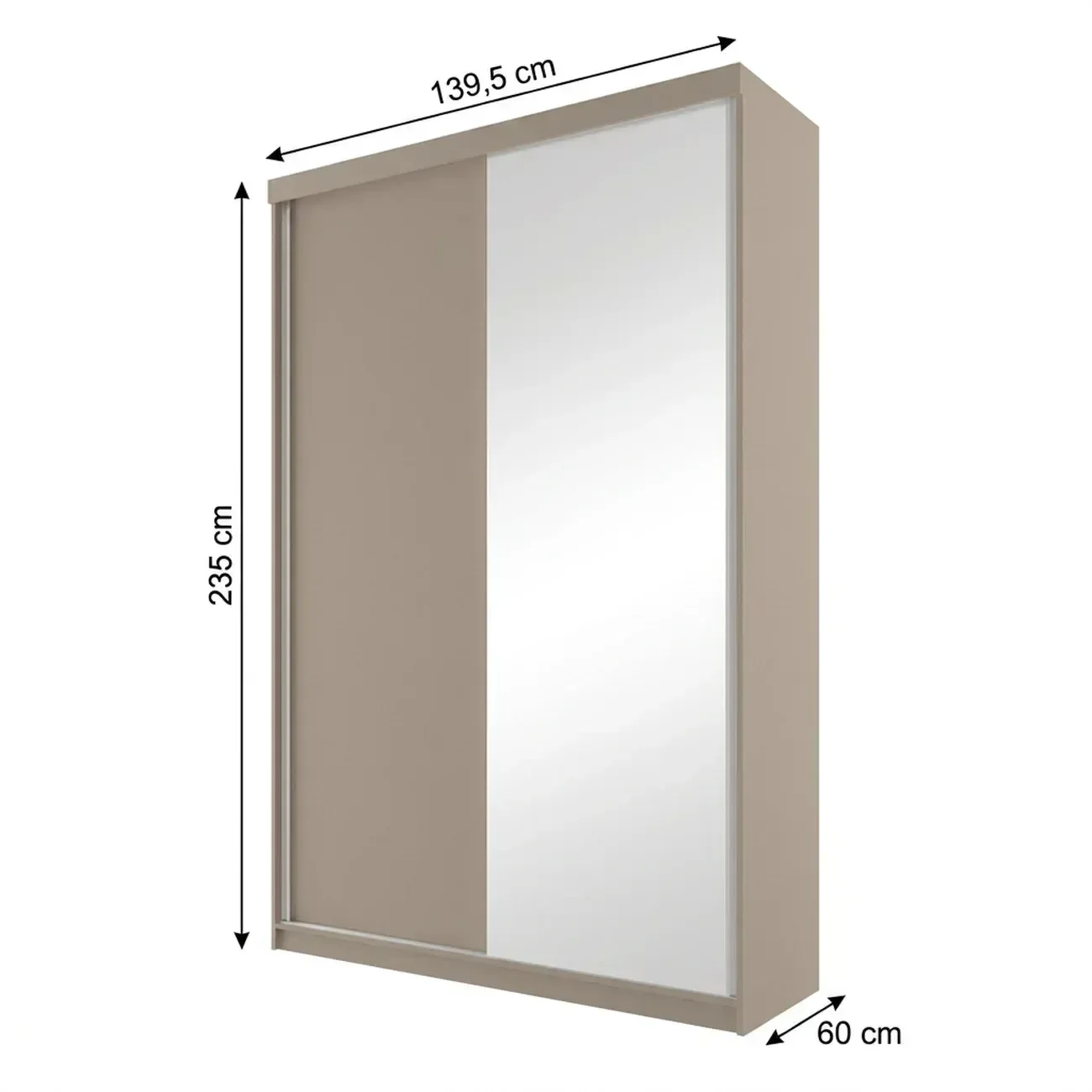 Ver imagem 3 de Guarda-Roupa Solteiro 2 Portas e 1 Espelho 100% MDF Geneve Bege/Panna