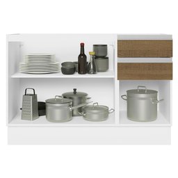 Balcão Gabinete de Pia Armário de Cozinha 100% MDF 120 cm 3 Portas e 2 Gavetas Branco/Rustic Acordes Madesa - 4