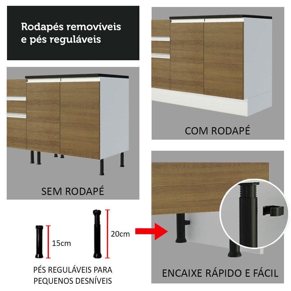 Balcão Gabinete de Pia Armário de Cozinha 100% MDF 120 cm 3 Portas e 2 Gavetas Branco/Rustic Acordes Madesa - 8