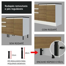 Balcão Gabinete de Pia Armário de Cozinha 100% MDF 120 cm 3 Portas e 2 Gavetas Branco/Rustic Acordes Madesa - 8