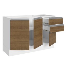 Balcão Gabinete de Pia Armário de Cozinha 100% MDF 120 cm 3 Portas e 2 Gavetas Branco/Rustic Acordes Madesa - 6