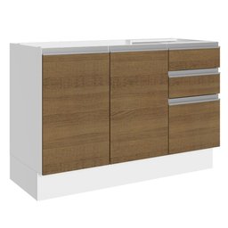 Balcão Gabinete de Pia Armário de Cozinha 100% MDF 120 cm 3 Portas e 2 Gavetas Branco/Rustic Acordes Madesa - 2