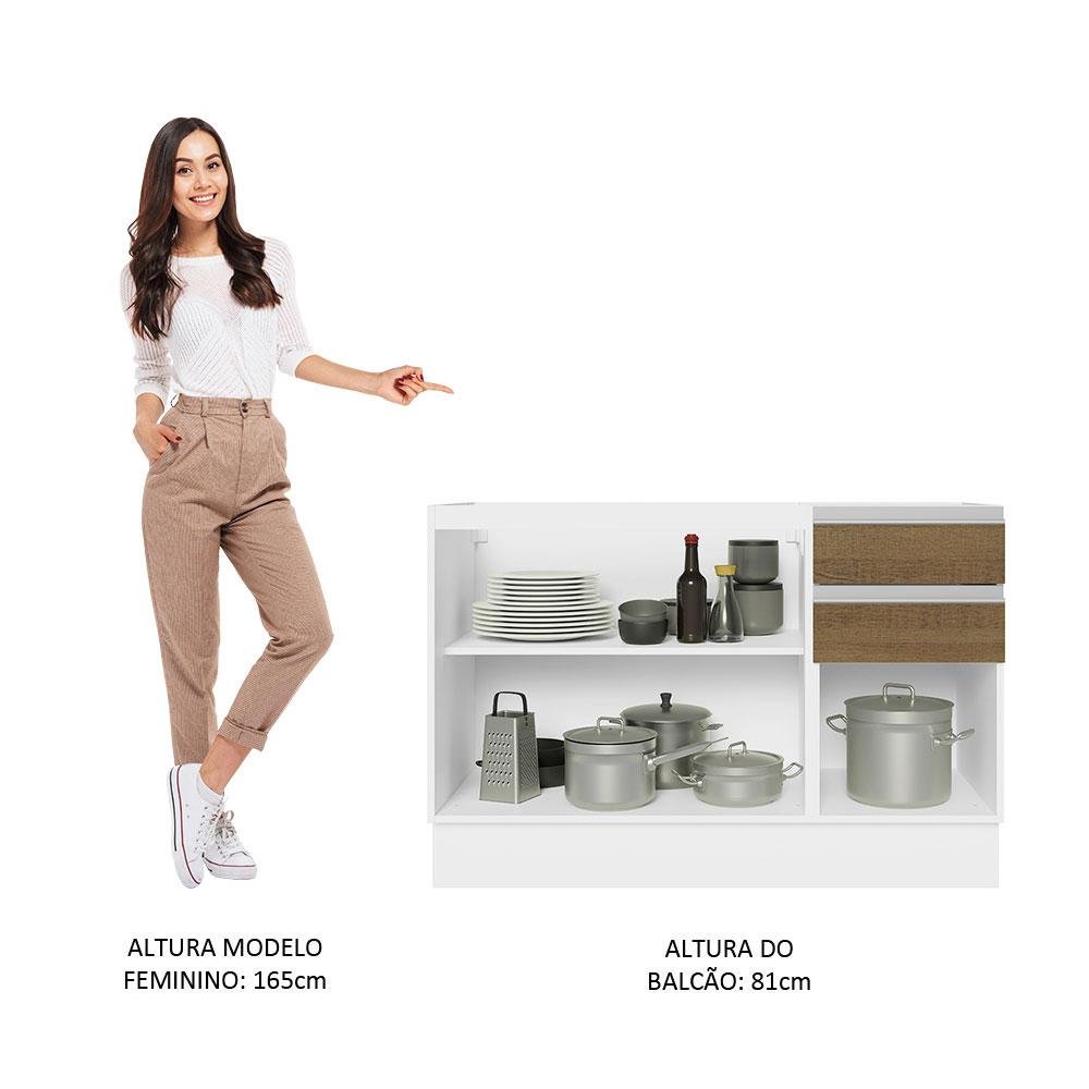 Balcão Gabinete de Pia Armário de Cozinha 100% MDF 120 cm 3 Portas e 2 Gavetas Branco/Rustic Acordes Madesa - 5