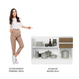 Balcão Gabinete de Pia Armário de Cozinha 100% MDF 120 cm 3 Portas e 2 Gavetas Branco/Rustic Acordes Madesa - 5