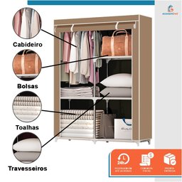 Armário Guarda Roupa Dobrável Portátil Multiuso Organizador de Roupas Bege - StaremCasa - 2