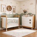 Ver imagem 1 de Quarto de Bebê com Berço Mini Cama 100% MDF Slim e Cômoda de Bebê 100% MDF 1 Porta 4 Gavetas Life Branco/Madeirado Ypê