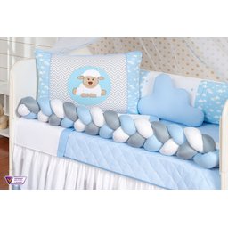 KIT BERÇO CARNEIRINHO TRANÇADO MENINO E MENINA 11 PEÇAS KIT AMERICANO PARA BEBÊ COM EDREDOM E SAIA:A - 2