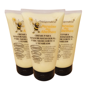 Óleo Mineral + Cera de Abelha para Madeira Tábua de Carne Tábua de Corte e Bambu - Kit com 03 Unid.