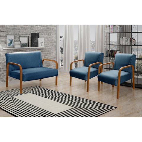 Conjunto Decorativo Anita Namoradeira + Poltronas Sala, Recepção Azul 330