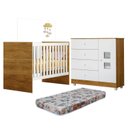 Ver imagem 1 de Quarto de Bebê com Berço com Colchão Life 100% MDF e Cômoda de Bebê 100% MDF 1 Porta 4 Gavetas Life Branco/Madeirado Ypê