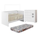 Ver imagem 1 de Quarto de Bebê com Berço com Colchão Life 100% MDF e Cômoda de Bebê 100% MDF 1 Porta 4 Gavetas Life Branco