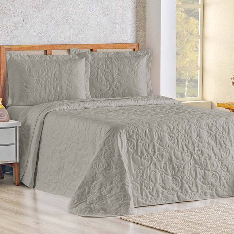 Cobre Leito Queen Bouti Mavie Floral 180 Fios 3 Peças - Cinza