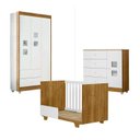 Ver imagem 1 de Quarto de Bebê com Berço Mini Cama, Cômoda 1 Porta 4 Gavetas e Guarda Roupa 3 Portas 2 Gavetas Life Branco/Madeirado Ypê