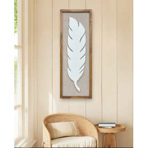 Quadro Folha Branco com Linho 100x35cm Decoração de Parede