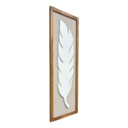 Quadro Folha Branco com Linho 100x35cm Decoração de Parede - 3