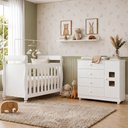 Ver imagem 1 de Quarto de Bebê com Berço Mini Cama 3 em 1 Soninho e Cômoda 100% MDF 1 Porta 4 Gavetas Life Branco