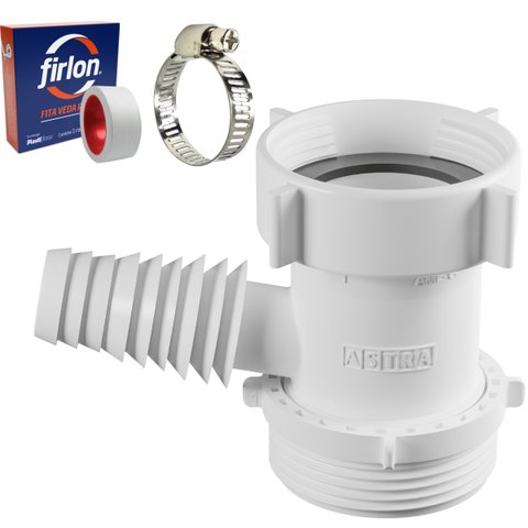 Adaptador para Máquina de Lavar Louça + Abraçadeira Aço Inox 1" + Fita Veda Rosca